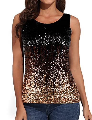 PrettyGuide Damen Tanktop mit glitzernden Pailletten, schimmernd, glamourös, Art-Deco-Rave-Party-Top, Schwarz/Kaffee/Gold, 34-36 von PrettyGuide