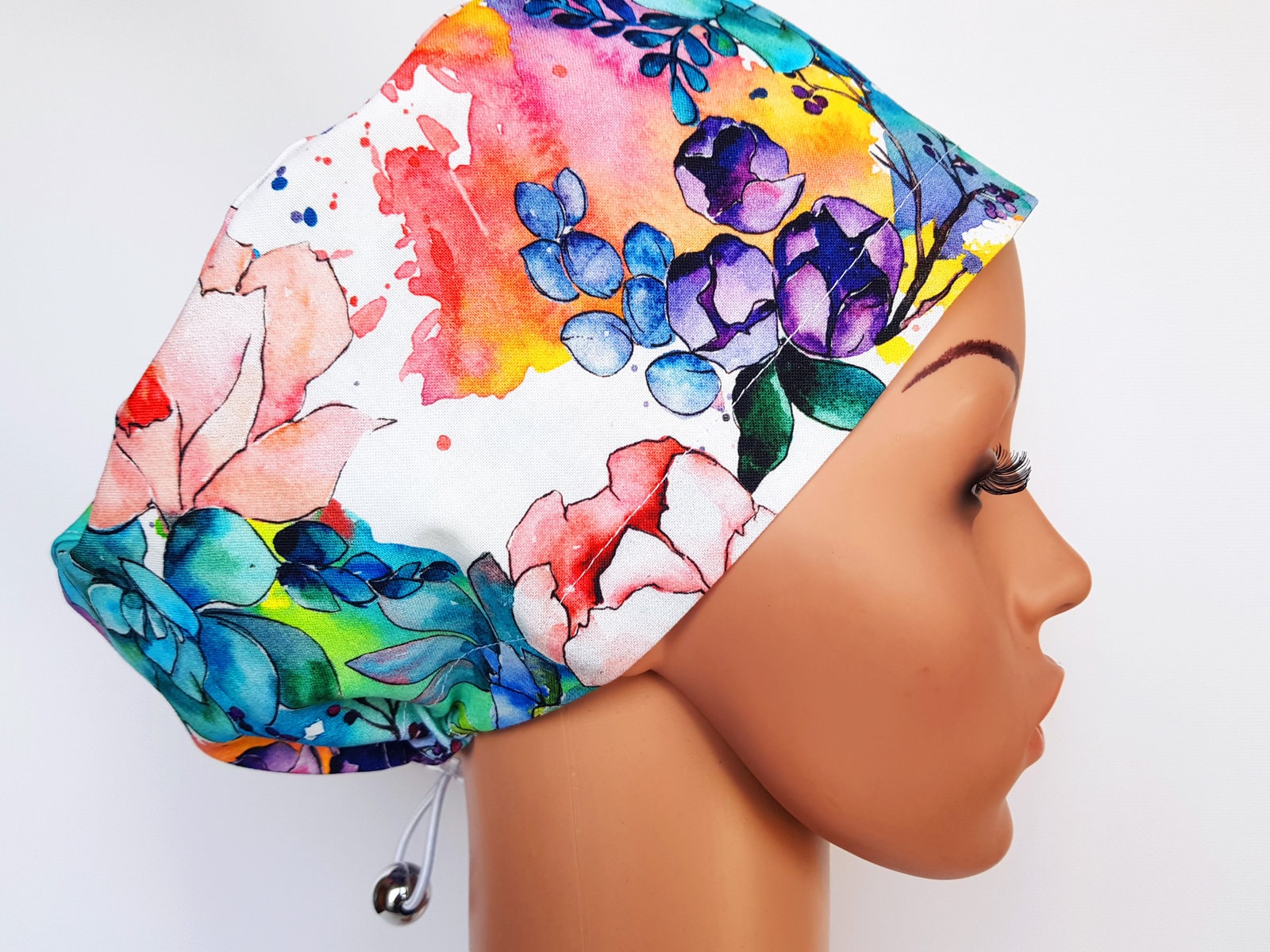 Peeling-Mütze Mit Regler, Op-Mützen Für Damen, Premium-Baumwoll-Krankenschwesternmütze, Aquarell Blumen von PrettyHatsShop