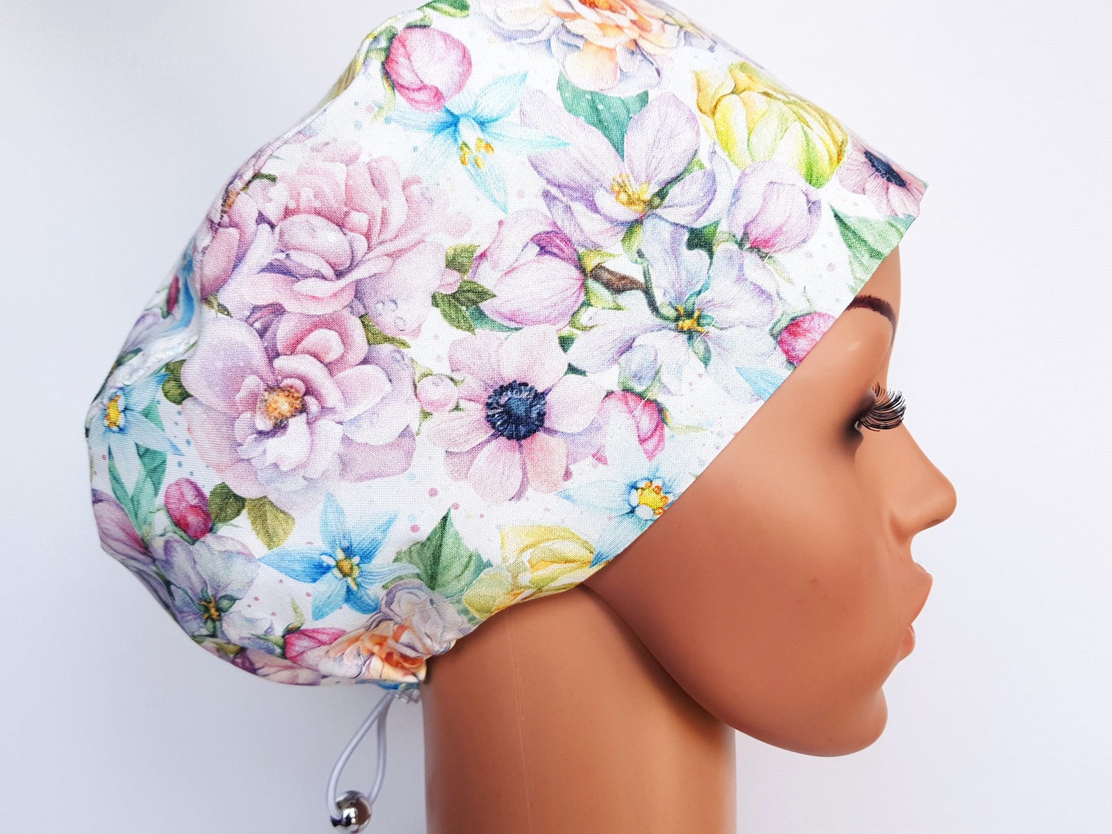 Peeling-Mütze Mit Regler, Op-Mützen Für Damen, Premium-Baumwoll-Krankenschwesternmütze, Blumen von PrettyHatsShop