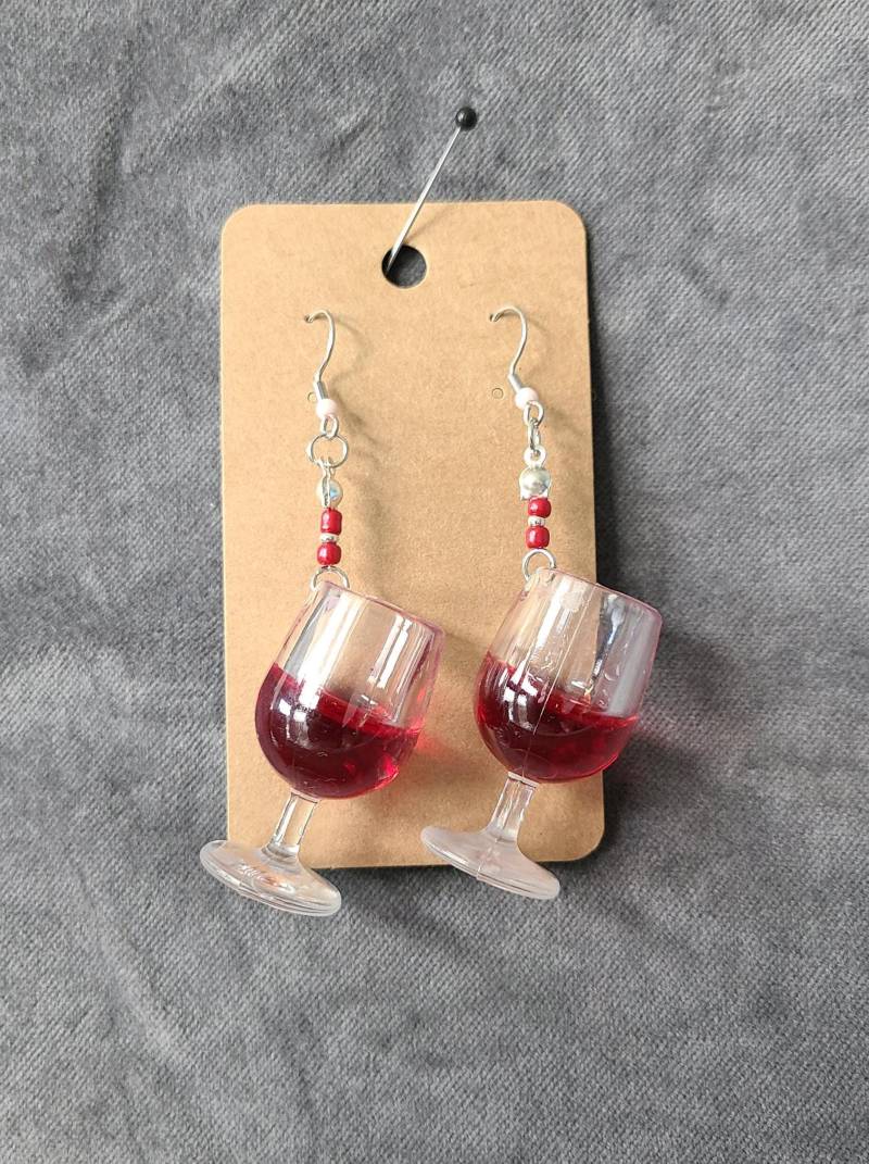 Hängeohrringe Paar Weingläser - Geschenk Für Beste Freundin Party Geburtstag Mädelsabend Statement Rotwein Karnevalgag von PrettyImperfekt