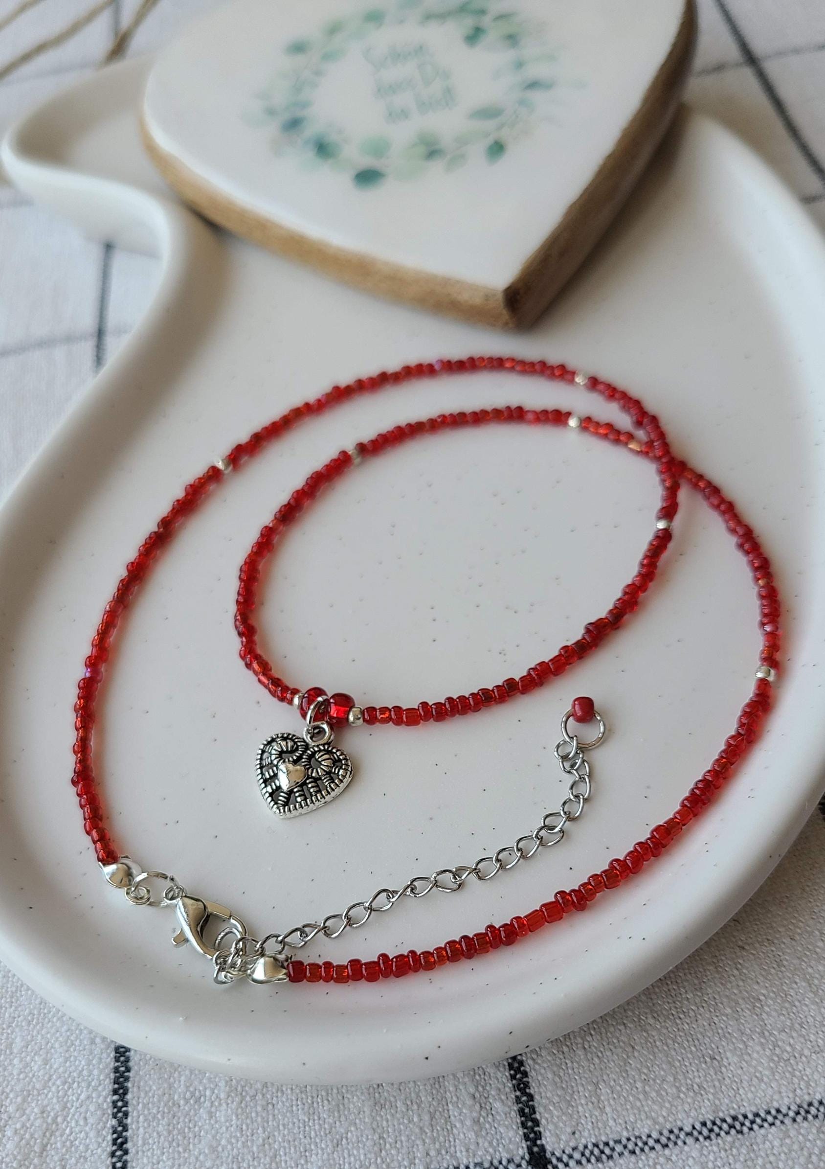Halskette - Perlenkette Rot Süßes Geschenk Für Beste Freundin -Muttertag -Ehefrau Schwester -Geburtstag Mama -Namenstag Patentante von PrettyImperfekt