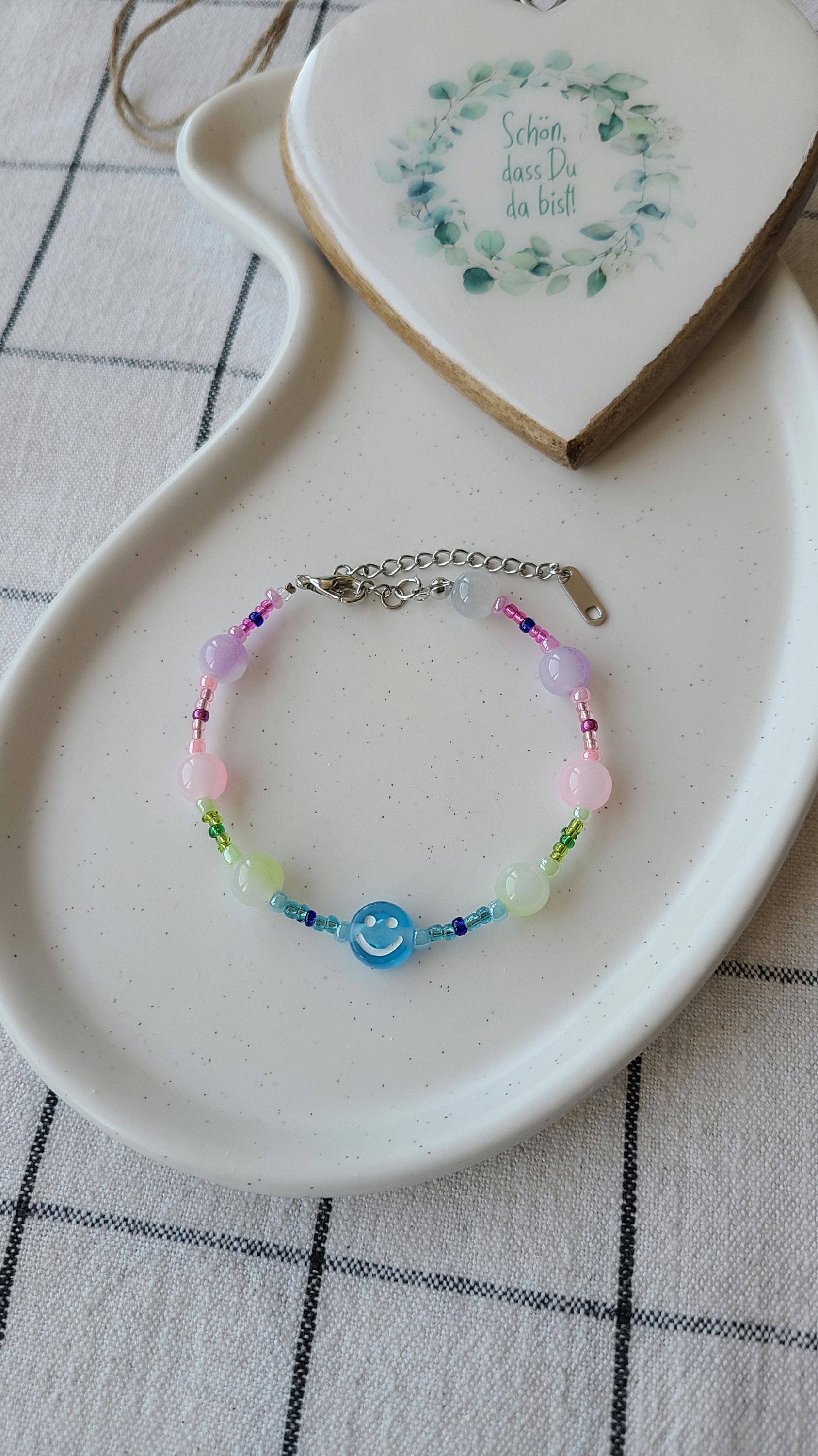 Perlenarmband Bunt/Verstellbar Perlen Mit Smilie Freundschaftsarmband - Valentinstag- Geburtstag Handgemacht Beste Freundin von PrettyImperfekt