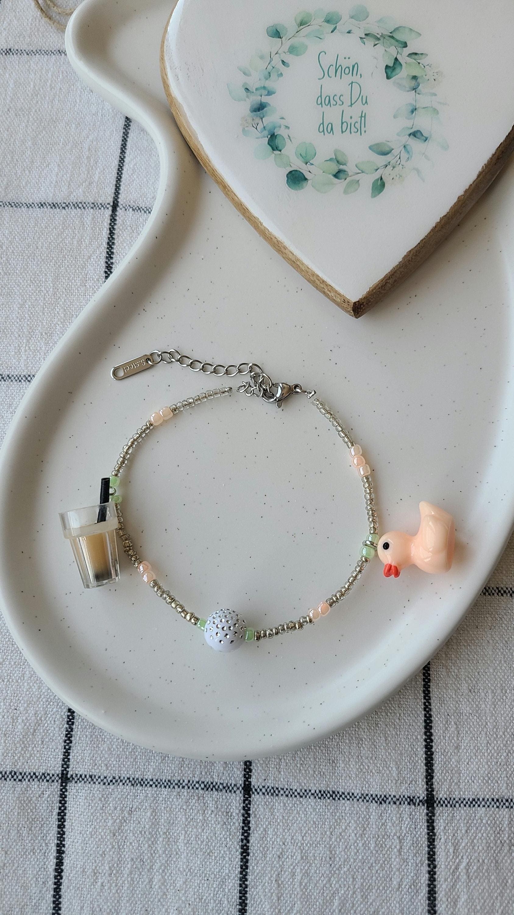 Perlenarmband - Handgemacht Entchen Bubbletea Silberfarben Geschenk Für Beste Freundin, Schwester, Einschulung- Geburtstag von PrettyImperfekt