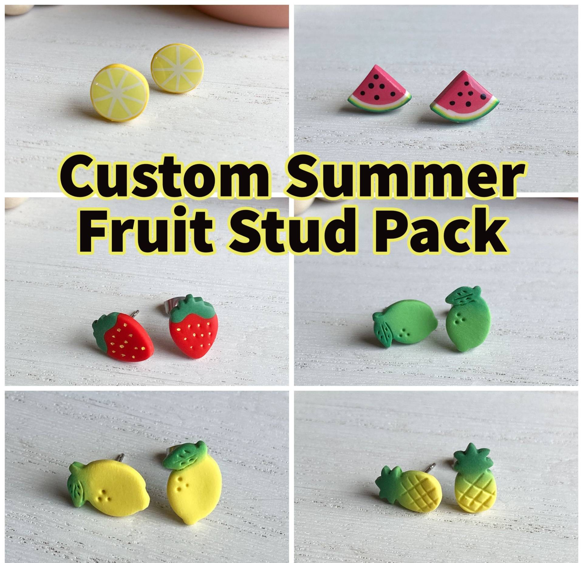 Benutzerdefinierte Sommer Obst Ohrstecker/Erdbeere Wassermelone Zitrone Limette Ananas Zitronenscheibe Polymer Clay Ohrringe Nickelfrei Titan Benutzerdefinierte Sommer Obst Ohrstecker/Erdbeere Wassermelone Zitrone Limette Ananas Zitronenscheibe Polymer Clay Ohrringe Nickelfrei Titan von PrettyInClayDesigns