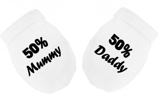 50% Mama Daddy Druck Baby Kratzhandschuhe Handschuhe Shower Neue Geschenkidee von PrettyLittleCustoms1