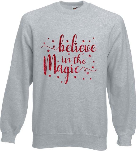 Believe in The Magic Star Print Damen Weihnachtspullover Pullover Sweatshirt Hässlicher Glitzer - Grau von PrettyLittleCustoms1