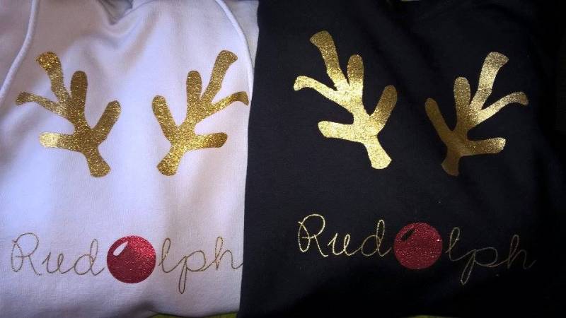 Kinder Glitzer Gold/Rot Rudolph Rentier Geweih Nasen Lustig/Witz/Niedlich Bedruckter Kapuzenpullover S-xl Weihnachtsgeschenk von PrettyLittleCustoms1