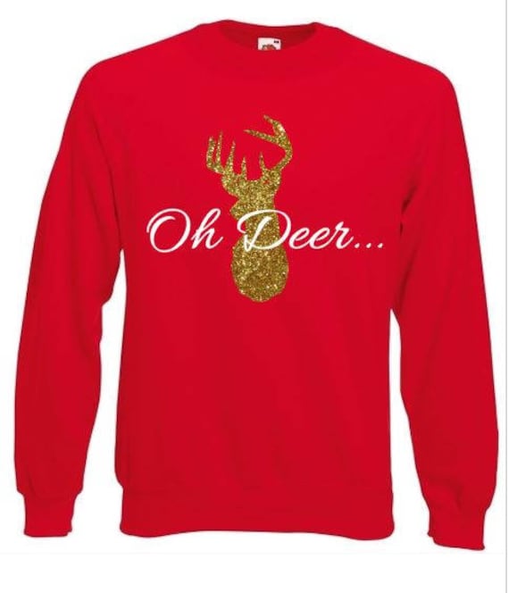 Oh Hirsch Witz Lustiger Glitzer Rentier Print Damen Weihnachtspullover Pullover Sweatshirt Hässlich von PrettyLittleCustoms1