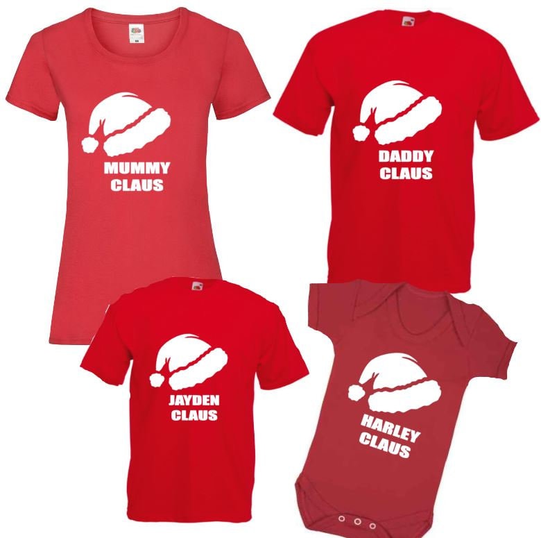 Personalisiertes Weihnachts-Weihnachts-Familien T-Shirt-Set Mummy Claus, Daddy Claus - Deine Namen Kinder Weihnachtsmann Kostüm Ausgefallene Dres von PrettyLittleCustoms1