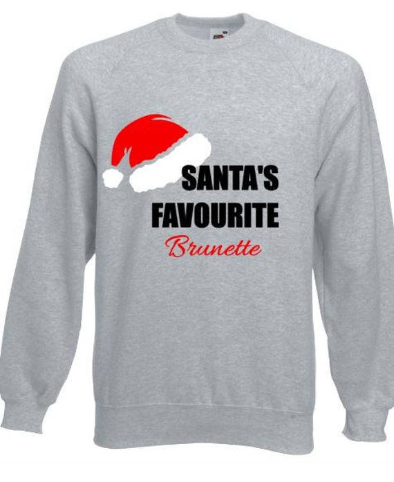 Santa Es Favorite Brunette Lustiger Witz Print Damen Xmas Weihnachtspullover Pullover Sweatshirt Hässlicher von PrettyLittleCustoms1