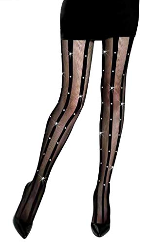 PrettyLoveHose Netzstrumpfhose mit Strass-Streifen, Schwarz von PrettyLoveHose