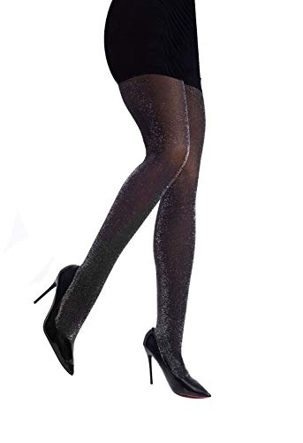 PrettyLoveHose Strumpfhose, Schleier, schwarz, glitzernd, glänzend, silberfarben, Schwarz, Einheitsgröße T1 bis T3 (36-38-40) von PrettyLoveHose