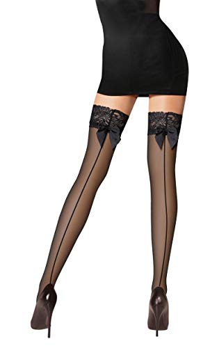 PrettyLoveHose Strumpfhose, Schwarz, Naht, Spitzenschleife, Silikon, Schwarz, Einheitsgröße T1 bis T3 (36-38-40) von PrettyLoveHose