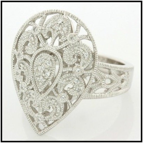 Massivem 925 Sterling Silber, 0.35Ctw | Aaa Grade Cz Art Deco Filigran Ring Sz 7 von PrettyLovelyByNina