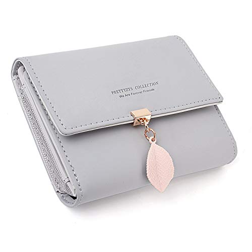 ANYWN Geldbeutel Damen aus weichem Kunstleder - Portemonnaie Damen klein - Geldbörse im Kurzformat in schönen Farben mit vielen Fächern Grau von ANYWN