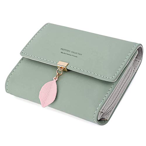 Geldbeutel Damen aus Glattem und Weichem Kunstleder - Portemonnaie Klein und im Kurzformat - Geldbörse in Sehr Schönen Farben Mit Vielen Fächern Grün von ANYWN