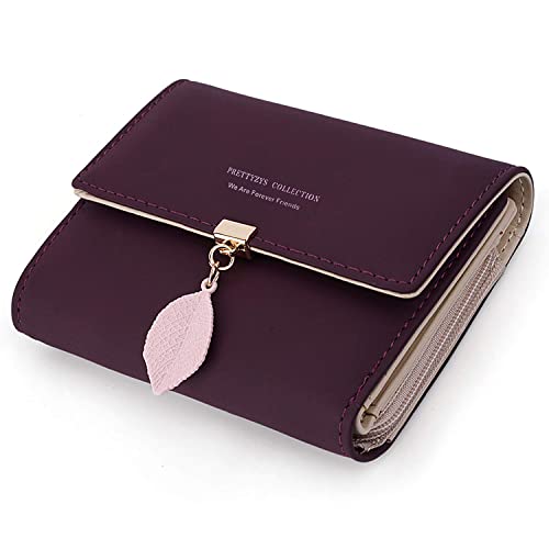 ANYWN Damen Geldbörse aus glattem und weichem Kunstleder, kleine Größe, Kurzformat, sehr schöne Farben mit vielen Fächern, Dark Elila, Dark Elila von ANYWN