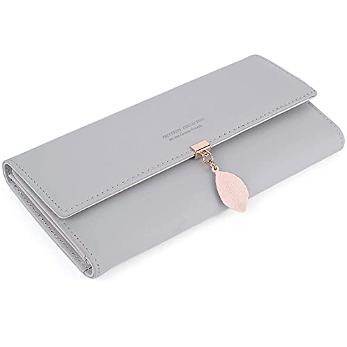 ANYWN Geldbörse Damen Gross, Lang Portemonnaie, Elegant Damen Geldbeutel mit Kartenfächer und Kleingeldfach Grau von ANYWN