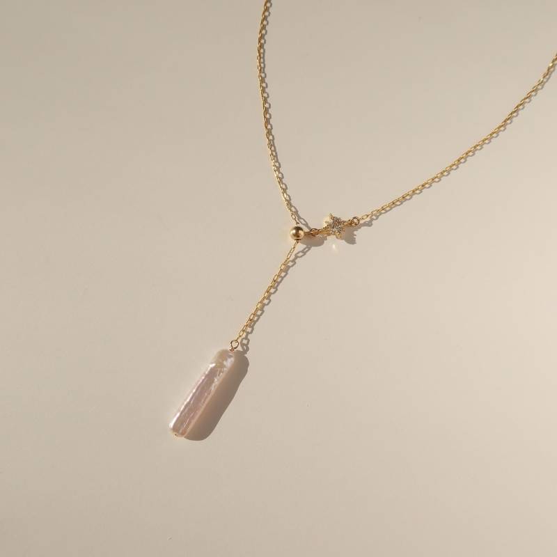 Barock Perlen Lariat Halskette - Stern Anhänger 14K Gold Filled Zarte Y Förmige Verstellbare -Aurora Barock Perlen Lariat Halskette - Stern Anhänger 14K Gold Filled Zarte Y Förmige Verstellbare -Aurora von PrettyPearlfect