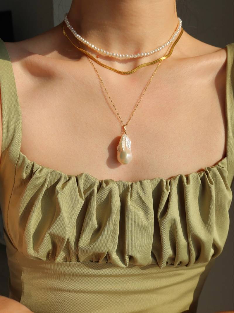 Chunky Barock Perlen Halskette - Natürliche Flammenkugel Juni Geburtsstein Brautschmuck Hochzeit von PrettyPearlfect