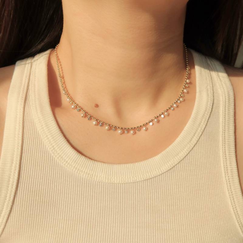 Stardust Halsketten - Cz Stein Halskette Mini Perlen Süßwasser Geschenk Für Sie von PrettyPearlfect