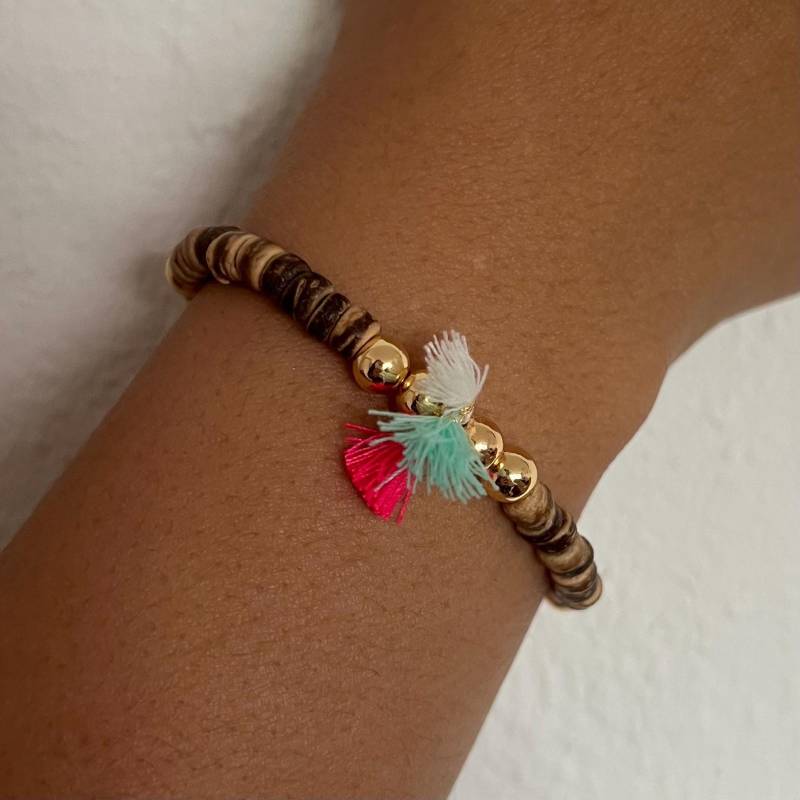 Indigo | Armband Aus Kokos Perlen, 14K Gold Perlen Und Mit Bunten Quasten Indigo | Armband Aus Kokos Perlen, 14K Gold Perlen Und Mit Bunten Quasten von PrettyPearlyDE