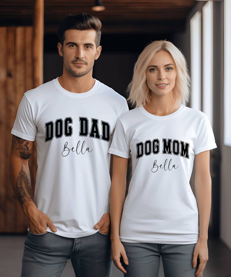 Dog Mom Dad T-Shirt Hundebesitzer Geschenk Hundeliebhaber Hundemama Hundepapa Personalisiertes Shirt Mit Name Von Haustier Couple Shirts von PrettyPrintyLilli