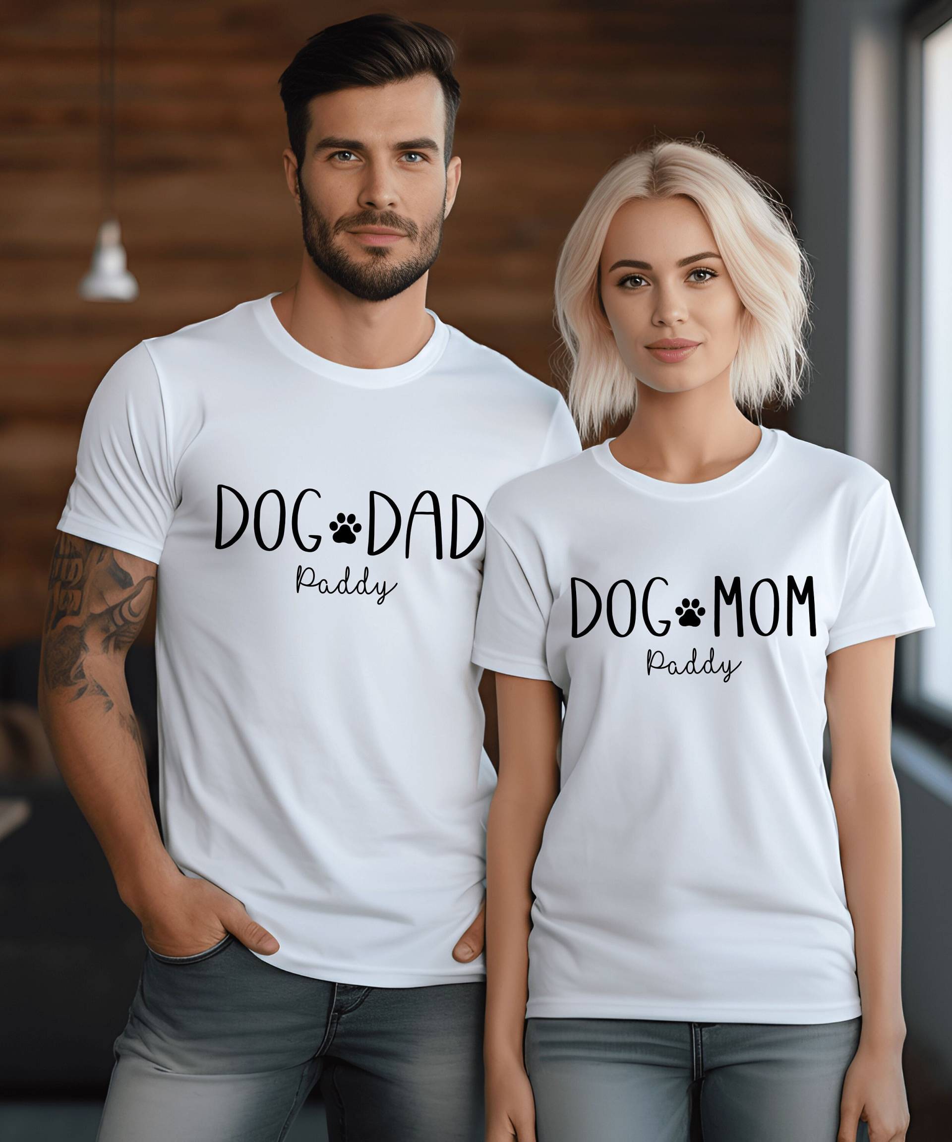Dog Mom Dad T-Shirt Hundebesitzer Geschenk Hundeliebhaber Hundemama Hundepapa Personalisiertes Shirt Mit Name Von Haustier Couple Shirts von PrettyPrintyLilli