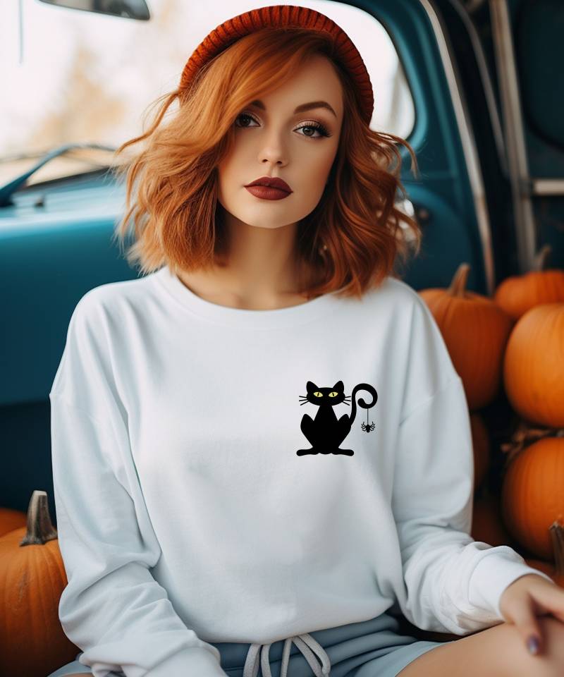 Halloween Sweatshirt Pulli Funny Sweater Season Pumpkin Cat Cateyes Ghost Flower Retro Groovy Skull Witch Funky Spider Bat von PrettyPrintyLilli