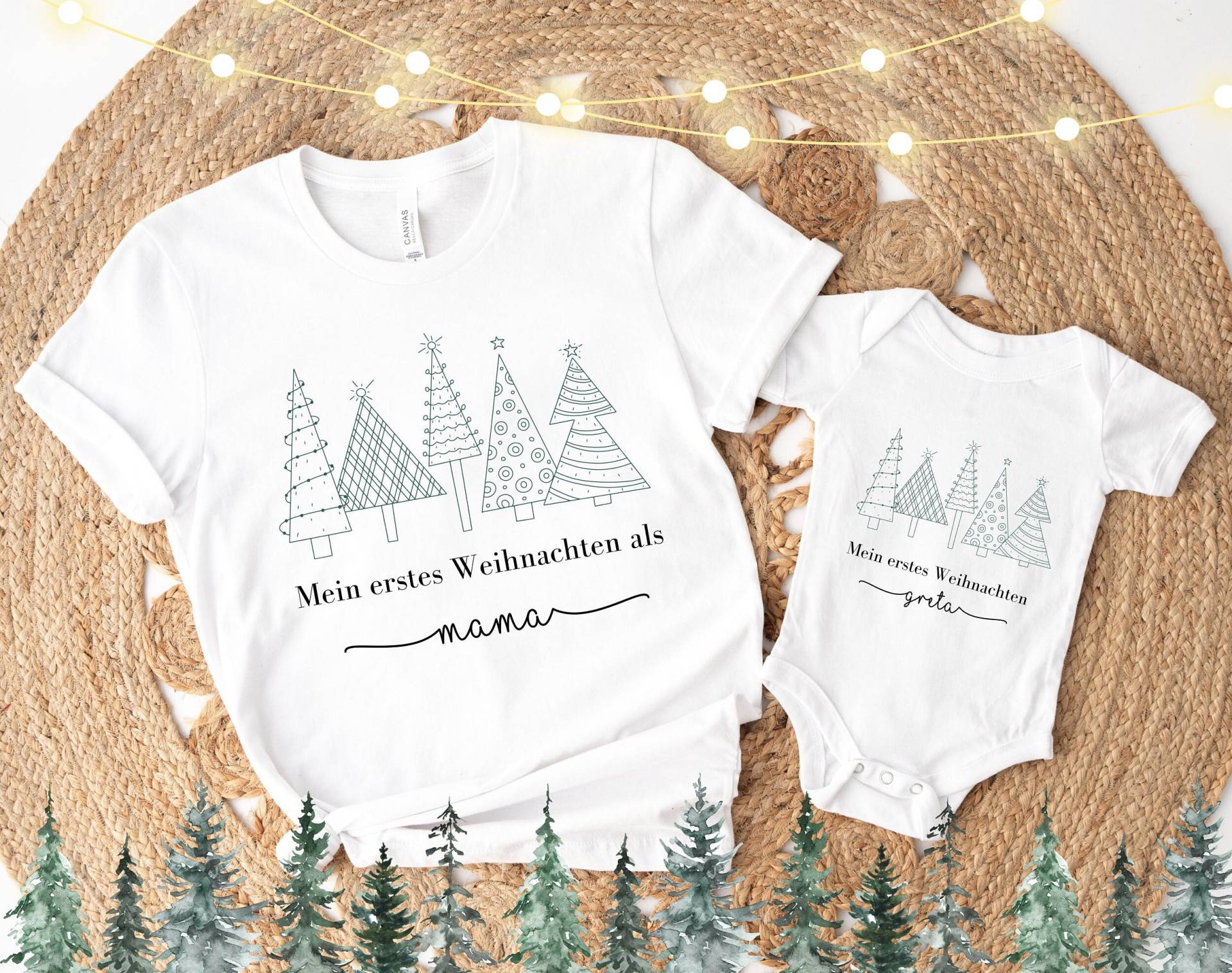 Mama Mini Baby Body Shirts Matching Outfits Mein Erstes Weihnachten Als 2023 Partnerlook Christbaum Personalisiertes Geschenk von PrettyPrintyLilli