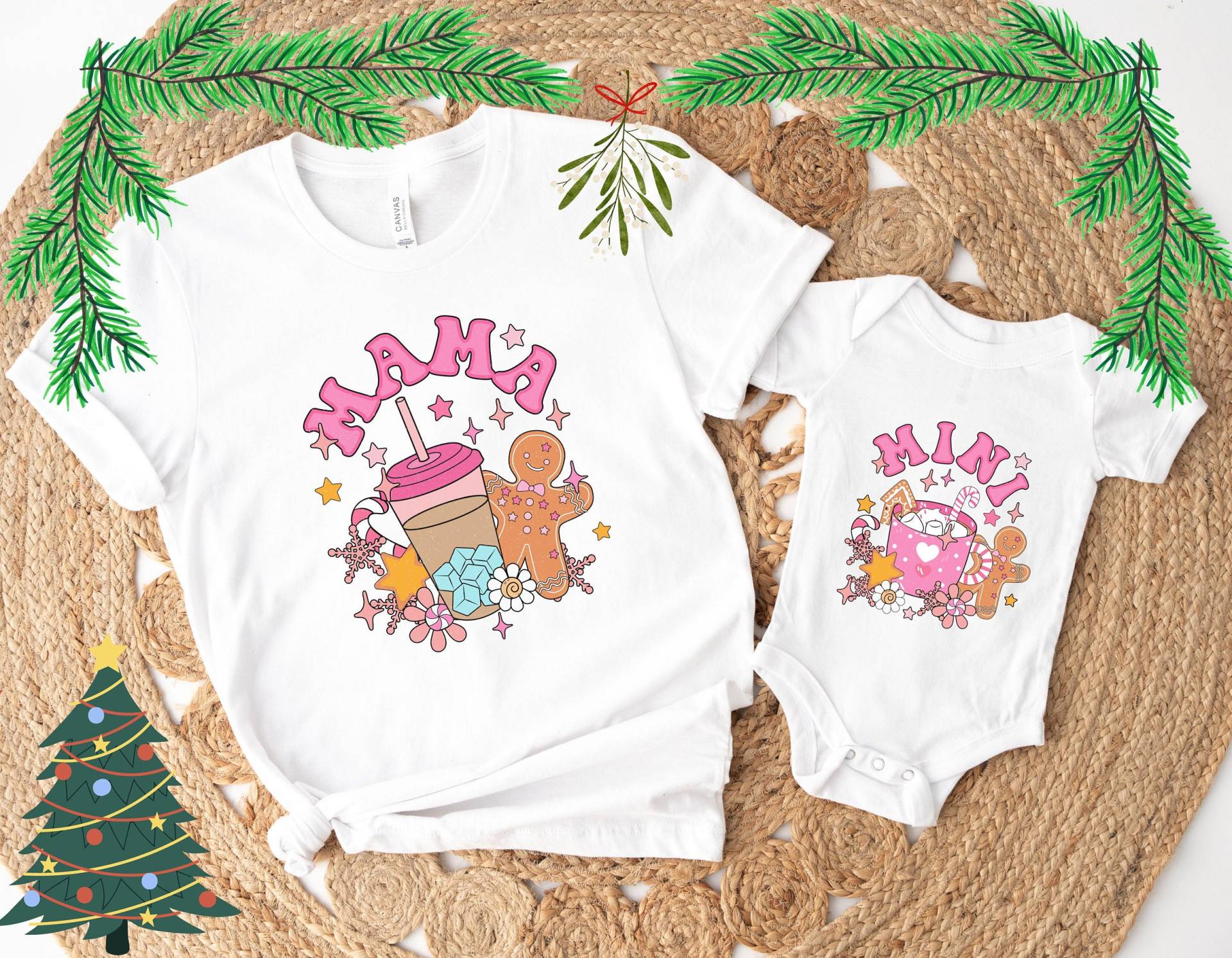 Mama Mini Baby Body Shirts Matching Outfits Mom Christmas Coffee Lebkuchen Custom Family-Outfit Partnerlook Basic Gift von PrettyPrintyLilli