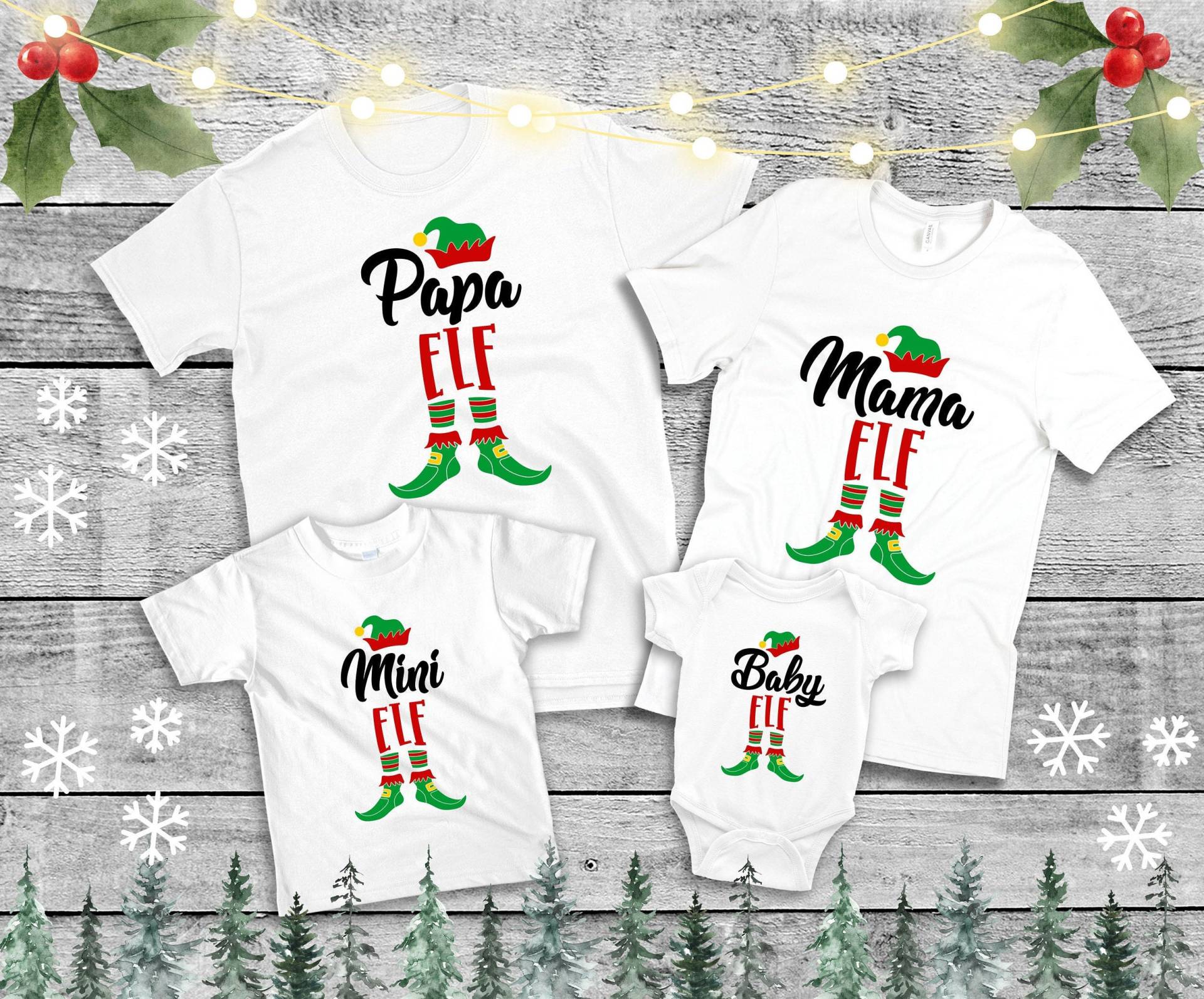 Mama Papa Mini Baby Body Shirts Matching Daddy Mom Christmas Elf Custom Family-Outfit Partnerlook Basic Outfits Gift von PrettyPrintyLilli