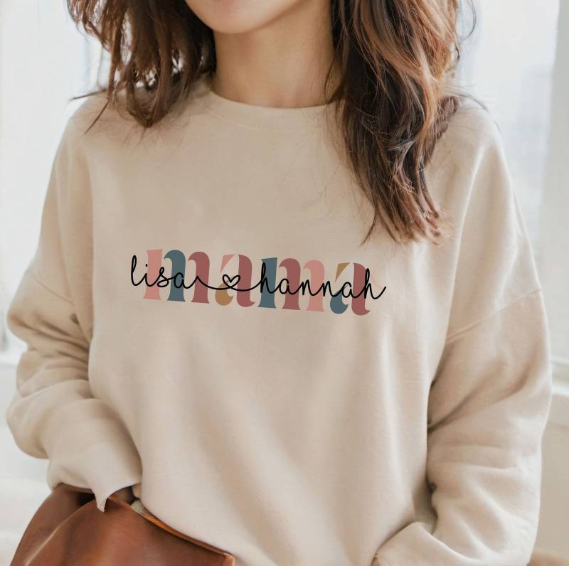 Mama Sweatshirt Hoodie Pullover Pulli Basic Mom Gift Personalisiertes Geschenk Mit Namen Der Kinder Für Muttertag Geburtstag von PrettyPrintyLilli