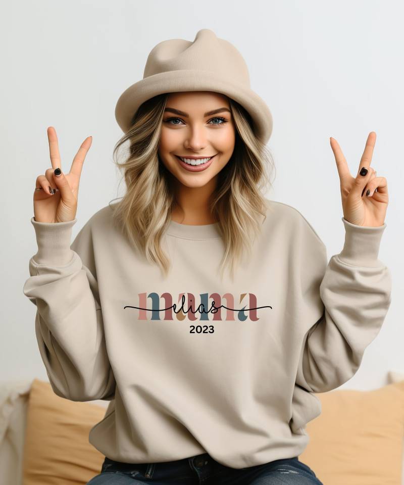 Mama Sweatshirt Hoodie Pullover Pulli Basic Mom Gift Personalisiertes Geschenk Mit Namen Und Jahr Für Muttertags Muttertag von PrettyPrintyLilli