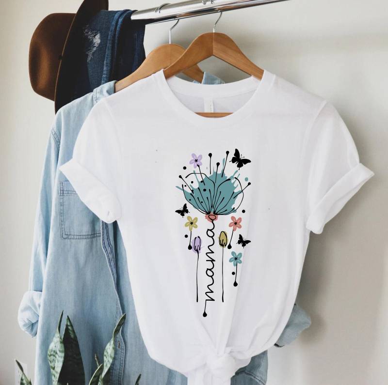 Mama T-Shirt Mom Shirt Basic Geschenkidee To Be Beste Geschenk Junge Mamastyle Momlook Simply Chic Schmetterling Blumen von PrettyPrintyLilli