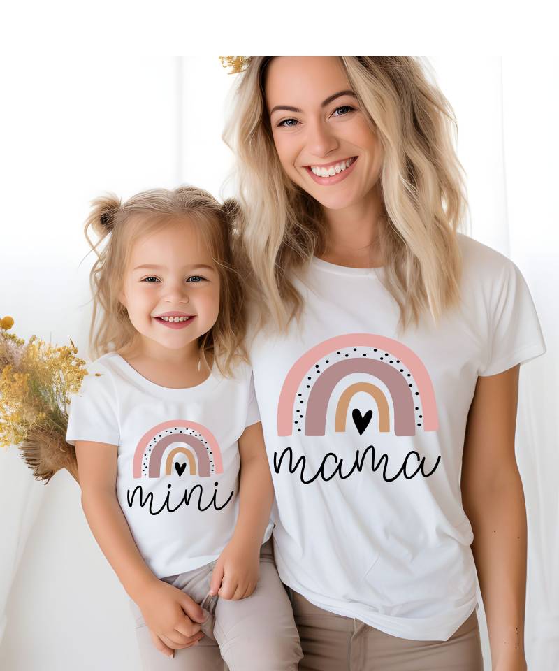 Mama Und Mini Tochter Baby Shirts Mom & Daughter Body Family-Outfit Partnerlook Basic Matching Outfits Gift Girl Regenbogen von PrettyPrintyLilli