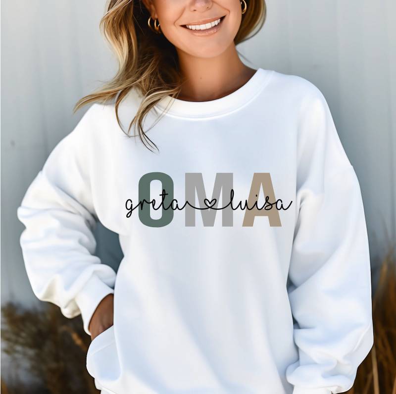 Oma Sweatshirt Hoodie Pullover Pulli Basic Grandma Granny Gift Personalisiertes Geschenk Mit Namen Der Enkel-Kinder Geburtstag von PrettyPrintyLilli