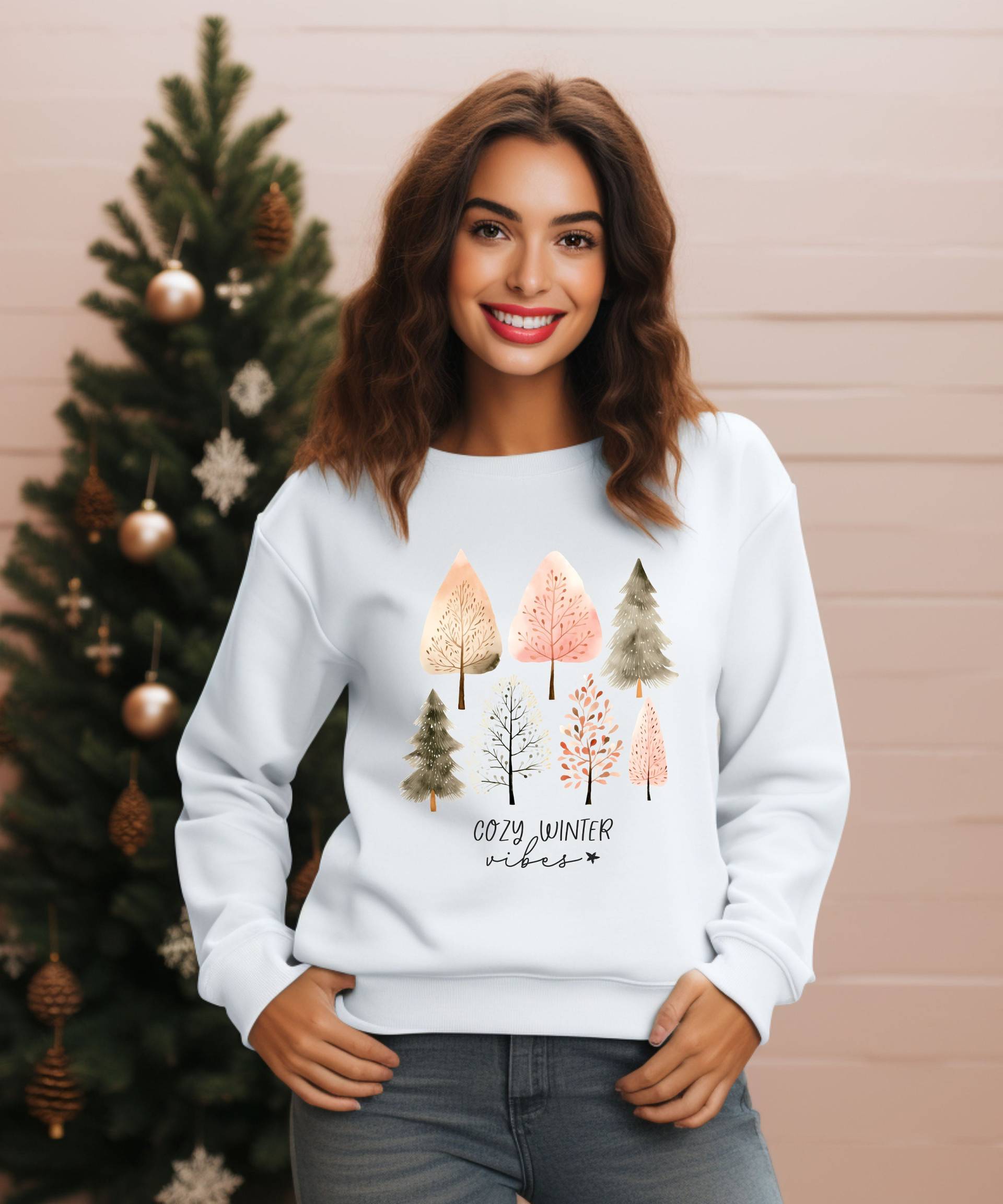 Weihnachten Sweatshirt Pullover Pulli Christmas Geschenk Mama Mom Tanne Geschenkidee Cozy Winter Vibes Boho Chic Aquarell von PrettyPrintyLilli
