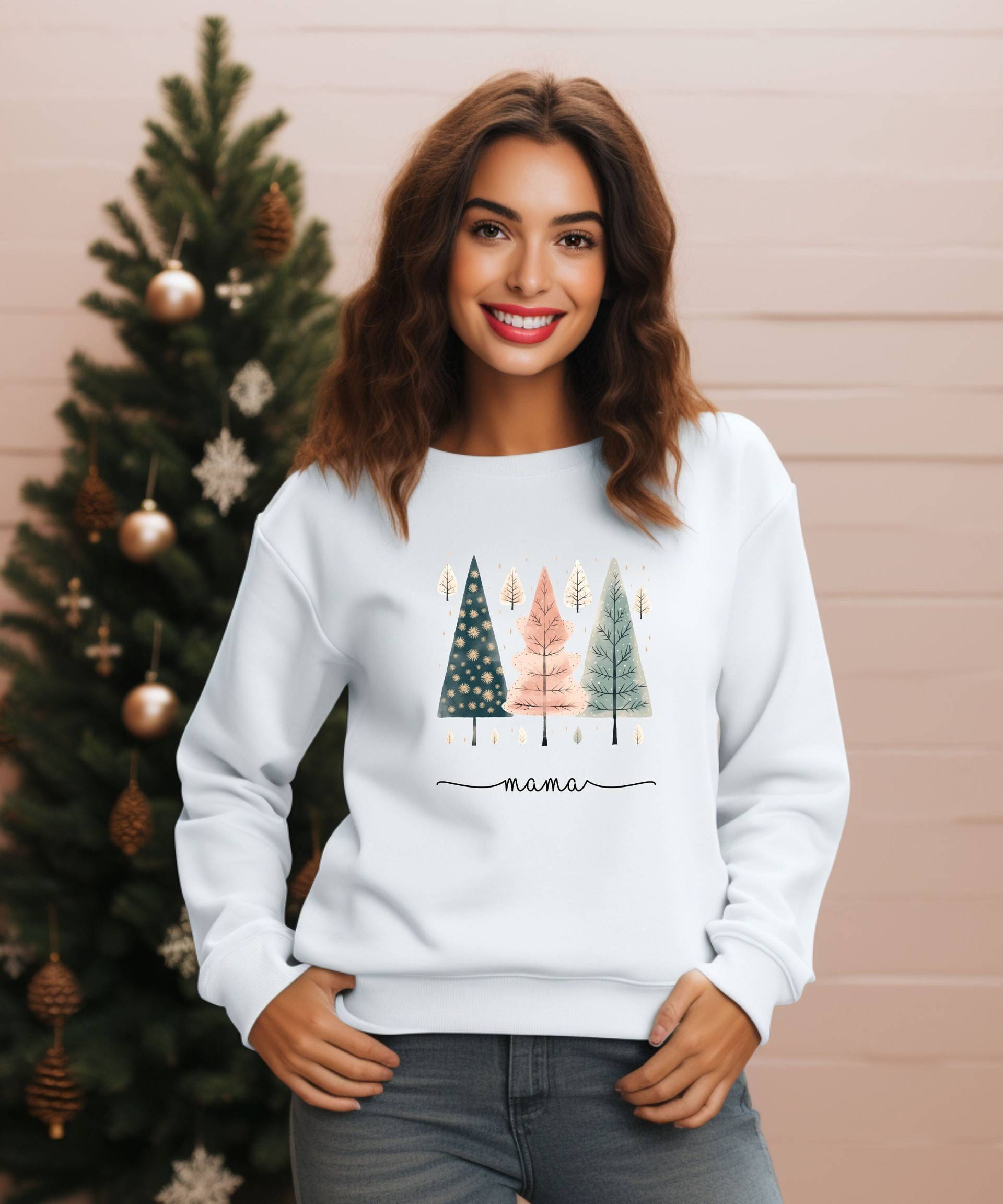 Weihnachten Winter Sweatshirt Pullover Pulli Christmas Geschenk Mama Tante Schwester Weihnachtsgeschenk Geschenkidee Tannen Boho Chic von PrettyPrintyLilli