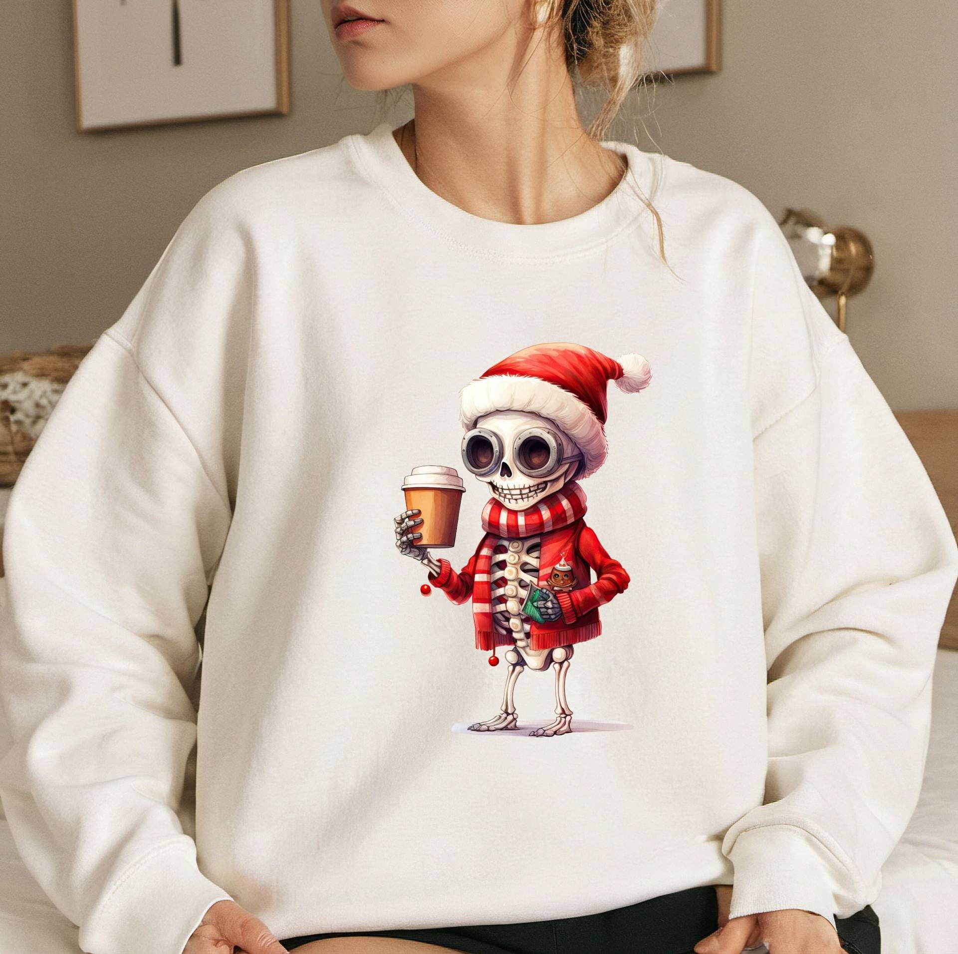 Weihnachten Winter Sweatshirt Pullover Pulli Funny Skeleton Santa Claus Christmas Weihnachtsgeschenk Geschenkidee Retro Weihnachtsoutfit von PrettyPrintyLilli