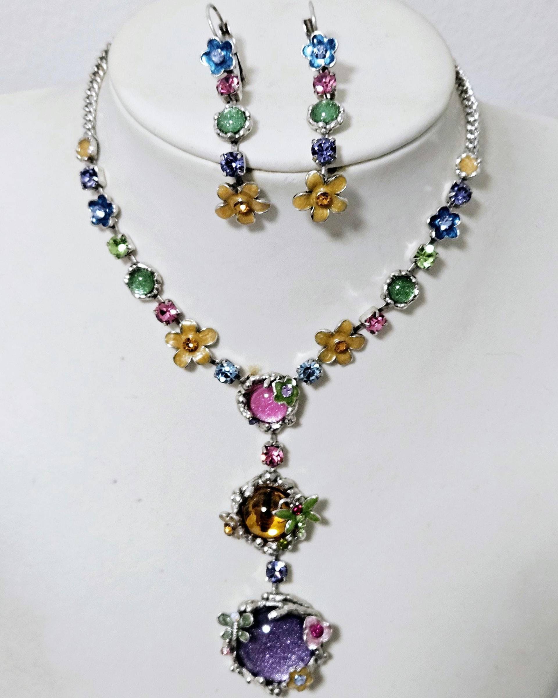 Mode Hochzeit Multi Farbe Blumen Baumeln Halskette Und Ohrringe Set von PrettyWomenDesign