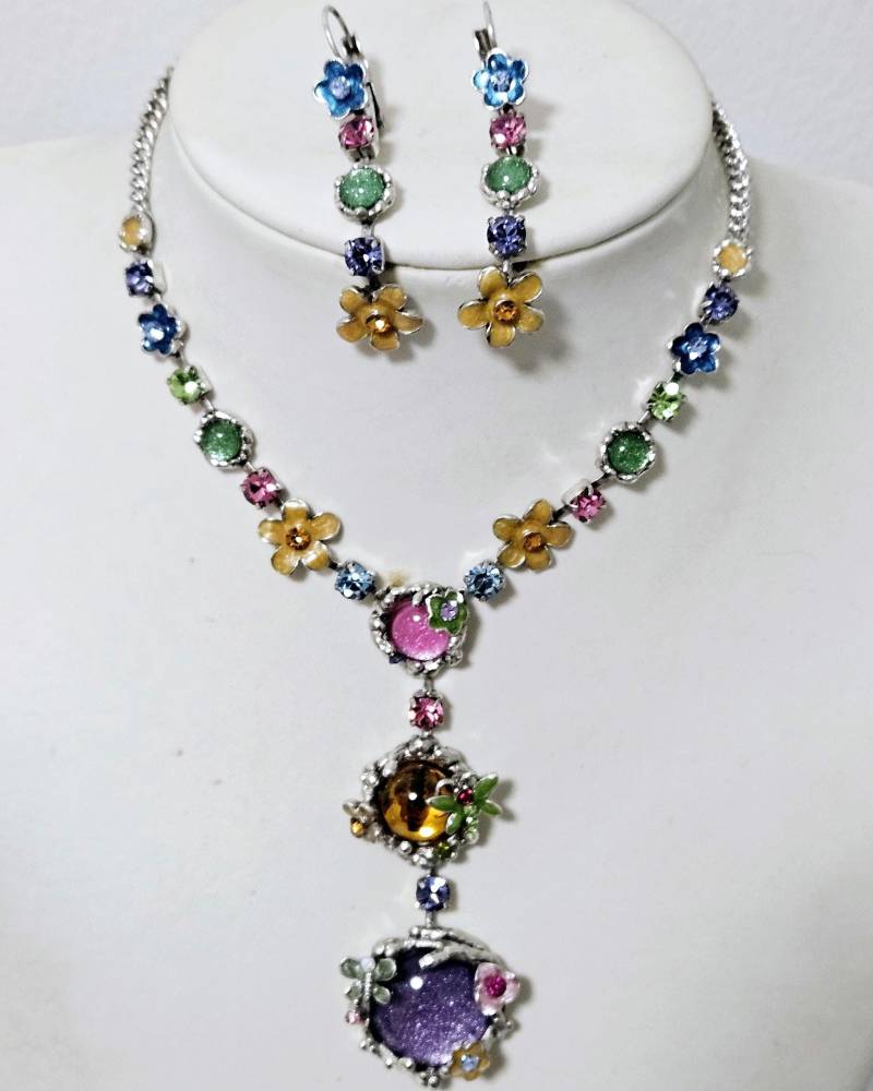 Mode Hochzeit Multi Farbe Blumen Baumeln Halskette Und Ohrringe Set von PrettyWomenDesign