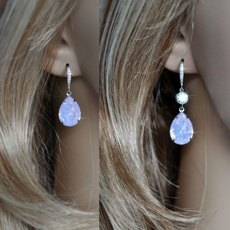 Rosenwasser-Opal Pear Cut European Crystal Baumeln Ohrringe, Halskette, Set, Pink Opal, Brautschmuck, Hochzeiten | Sparkle-2511 von PrettybySusanJewelry