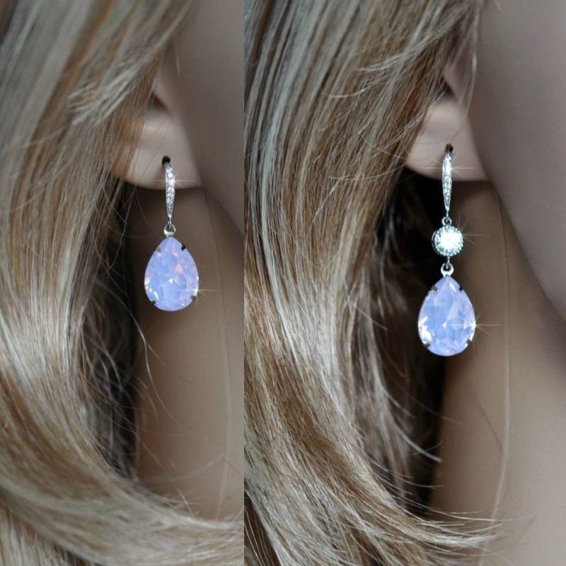 Rosenwasser-Opal Pear Cut European Crystal Baumeln Ohrringe, Halskette, Set, Pink Opal, Brautschmuck, Hochzeiten | Sparkle-2511 von PrettybySusanJewelry