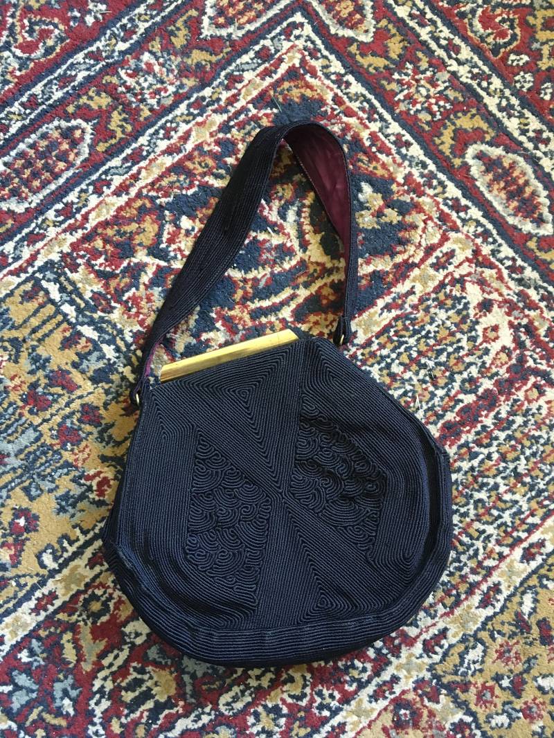 Vintage 40Er Jahre Echte Corde Schwarz Tasche Prentice Reißverschluss Messing Rahmen von PrettyinPDX