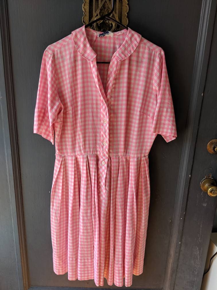 Vintage 50Er 60Er Jahre Jane Bradley Rosa Gingham Shirtkleid Niedrige Taille S M von PrettyinPDX