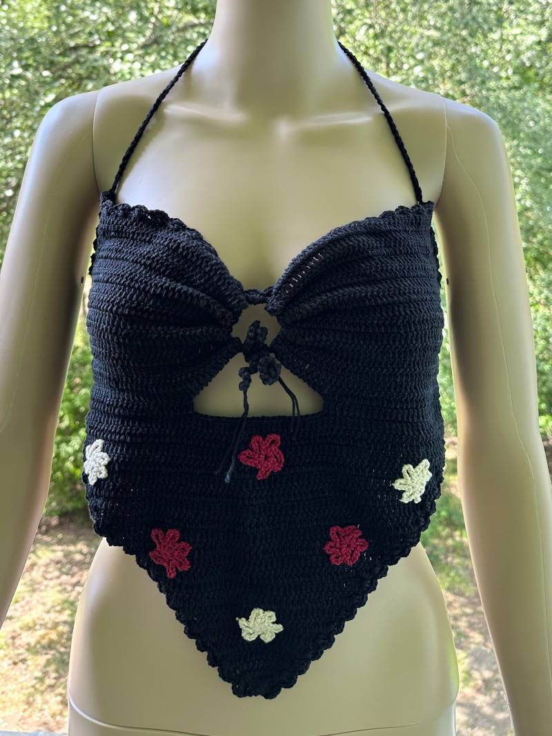 S/M Handgefertigt Häkel Top/ Crop Top/Sommer Trendy Hot Bustier Mit V-Ausschnitt/ Häkeln Bralette Stickerei von Prettyquicklyy