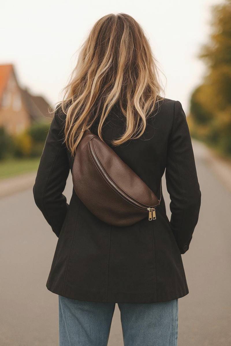 Hüfttasche Leder Damen Crossbody Bag Nappaleder Gürteltasche Mit Lederriemen, Gold Oder Silber Handgefertigt in Italien Ggeschenke Für Sie von PrettysDE