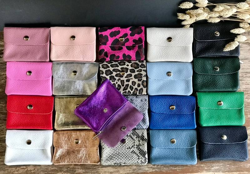 Mini-Geldbörsen Mini Portemonnaie Damen Handgemacht Mit Münzfach Münzgeldbörse Echtes Leder Metallic Schlangen Druck Geschenk Für Sie von PrettysDE