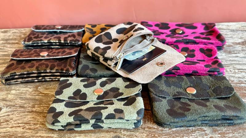 Wildleder Leopard Mini-Geldbörsen Mini Portemonnaie Damen Handgemacht Mit Münzfach Münzgeldbörse Echteleder Metallic Leder Geschenk Für Sie von PrettysDE